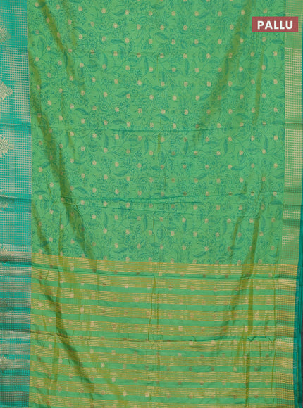 Semi raw silk saree light green and teal green with allover prints & 1000 buttas and zari checked butta border