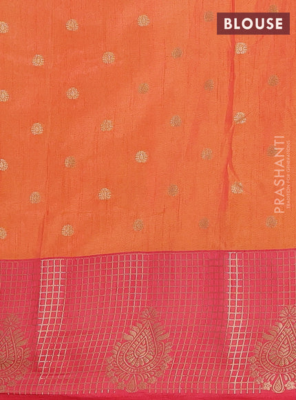 Semi raw silk saree dual shade of orange and peach pink with allover prints & 1000 buttas and zari checked butta border