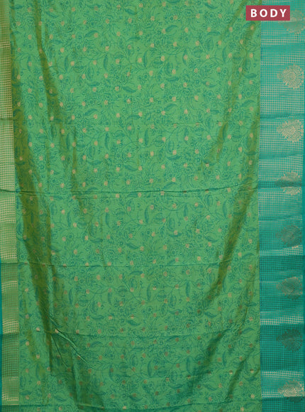 Semi raw silk saree dual shade of teal bluish green and teal green with allover prints & 1000 buttas and zari checked butta border