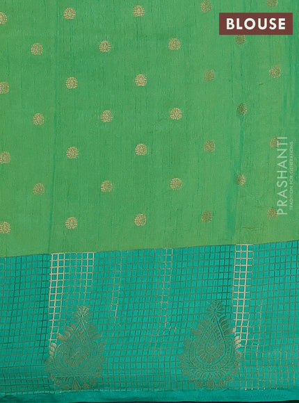 Semi raw silk saree dual shade of teal bluish green and teal green with allover prints & 1000 buttas and zari checked butta border