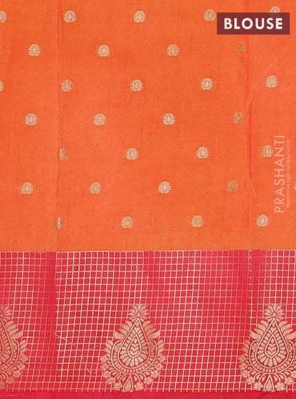Semi raw silk saree dual shade of orange and red with allover prints & 1000 buttas and zari checked butta border