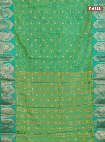 Semi raw silk saree dual shade of teal green shade and teal green with allover kalamkari prints & 1000 zari buttas and zari woven border