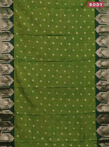 Semi raw silk saree mehendi green and bottle green with allover kalamkari prints & 1000 zari buttas and zari woven border