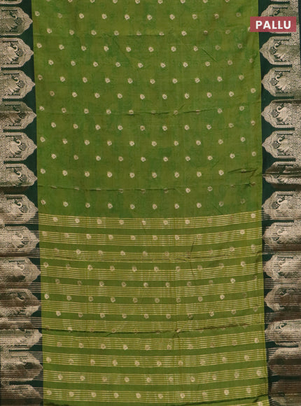 Semi raw silk saree mehendi green and bottle green with allover kalamkari prints & 1000 zari buttas and zari woven border