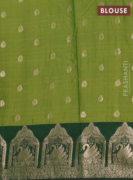Semi raw silk saree mehendi green and bottle green with allover kalamkari prints & 1000 zari buttas and zari woven border