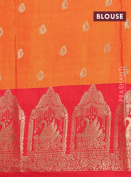Semi raw silk saree dual shade of orange and red with allover kalamkari prints & 1000 zari buttas and zari woven border