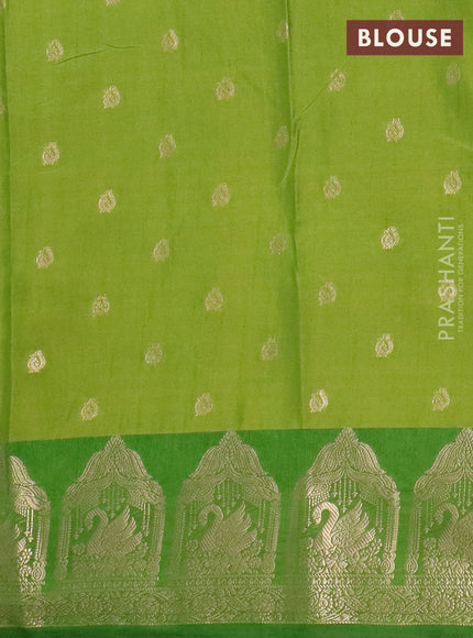 Semi raw silk saree light green and green with allover kalamkari prints & 1000 zari buttas and zari woven border