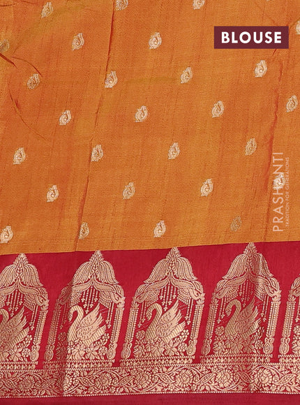 Semi raw silk saree dark mustard and maroon with allover kalamkari prints & 1000 zari buttas and zari woven border