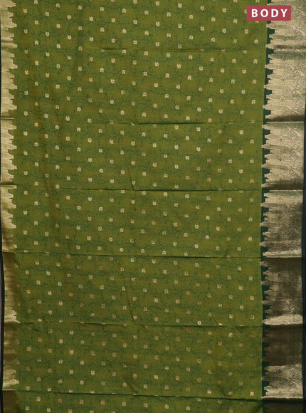 Semi raw silk saree mehendi green and bottle green with allover kalamkari prints & 1000 zari buttas and temple design zari woven border