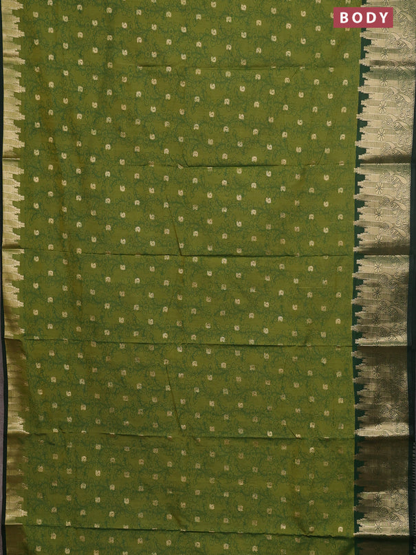 Semi raw silk saree mehendi green and bottle green with allover kalamkari prints & 1000 zari buttas and temple design zari woven border