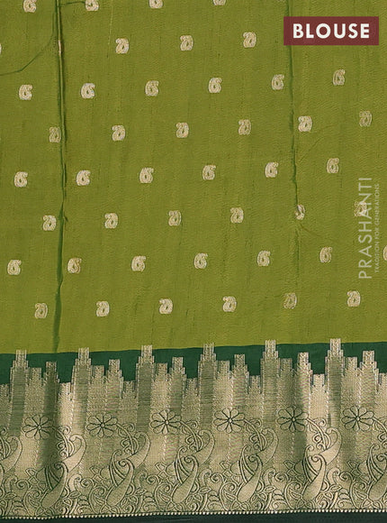 Semi raw silk saree mehendi green and bottle green with allover kalamkari prints & 1000 zari buttas and temple design zari woven border