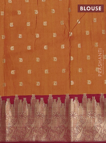 Semi raw silk saree dark mustard and maroon with allover kalamkari prints & 1000 zari buttas and temple design zari woven border