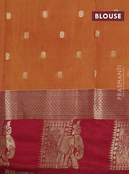 Semi raw silk saree dark mustard and maroon with allover kalamkari prints & 1000 zari buttas and zari woven elephant butta border