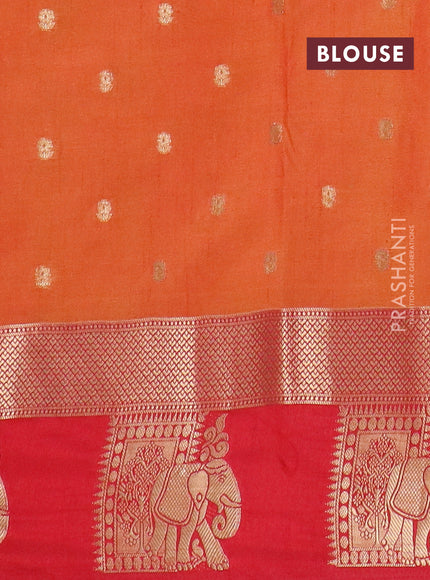 Semi raw silk saree dual shade of orange and red with allover kalamkari prints & 1000 zari buttas and zari woven elephant butta border