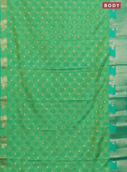 Semi raw silk saree light green and green with allover butta prints & 1000 zari buttas and zari woven border