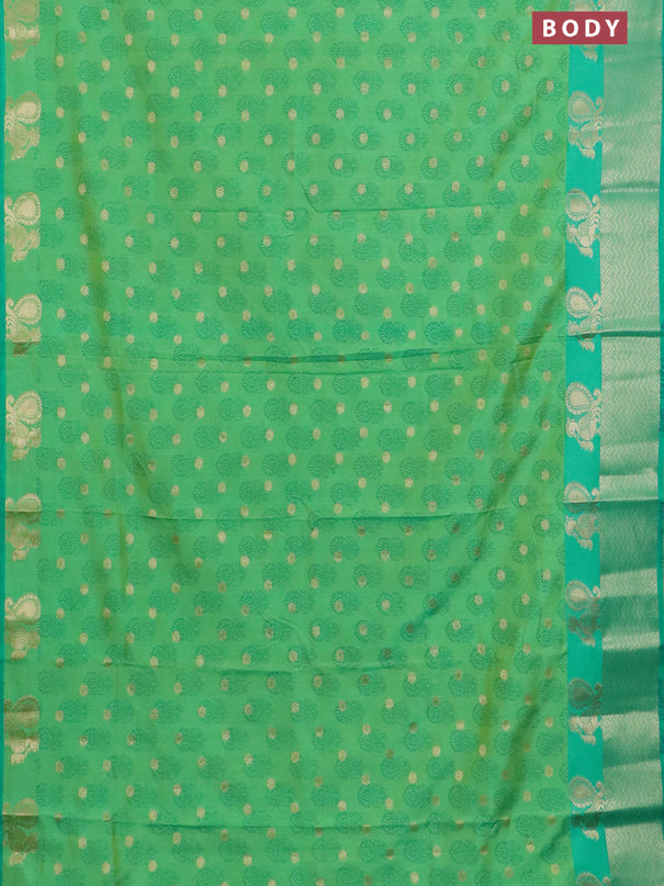 Semi raw silk saree light green and green with allover butta prints & 1000 zari buttas and zari woven border