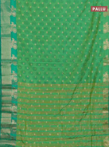Semi raw silk saree light green and green with allover butta prints & 1000 zari buttas and zari woven border