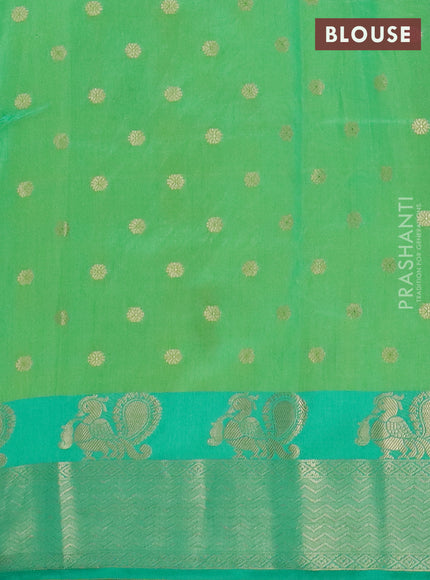Semi raw silk saree light green and green with allover butta prints & 1000 zari buttas and zari woven border