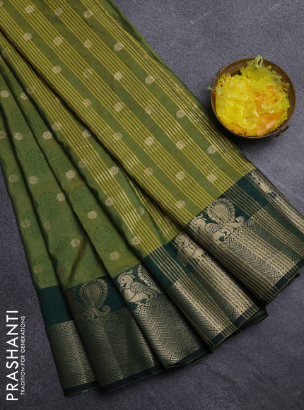 Semi raw silk saree mehendi green and bottle green with allover butta prints & 1000 zari buttas and zari woven border