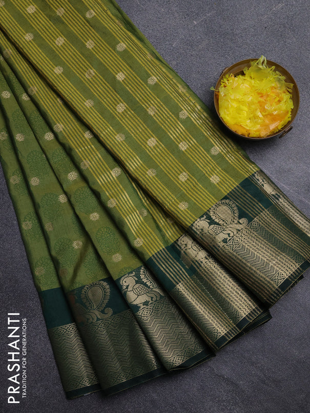 Semi raw silk saree mehendi green and bottle green with allover butta prints & 1000 zari buttas and zari woven border