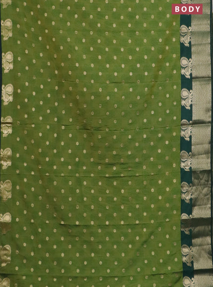 Semi raw silk saree mehendi green and bottle green with allover butta prints & 1000 zari buttas and zari woven border