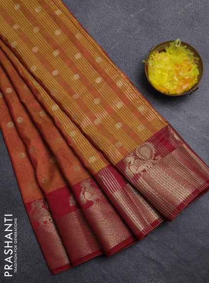 Semi raw silk saree dark mustard and maroon with allover butta prints & 1000 zari buttas and zari woven border