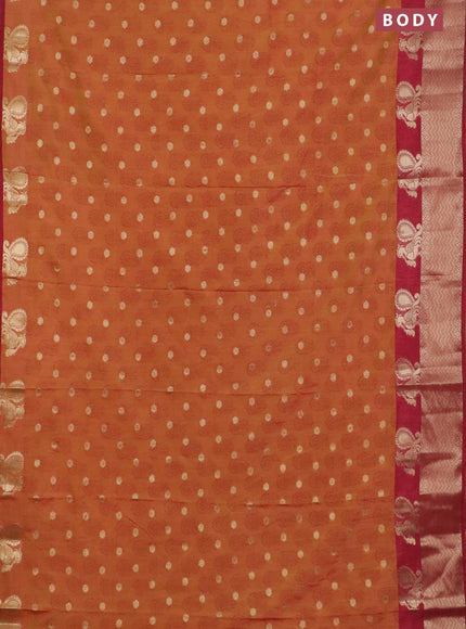 Semi raw silk saree dark mustard and maroon with allover butta prints & 1000 zari buttas and zari woven border