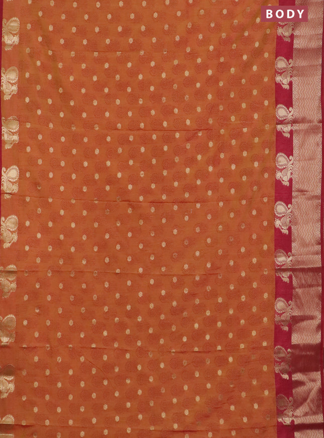 Semi raw silk saree dark mustard and maroon with allover butta prints & 1000 zari buttas and zari woven border