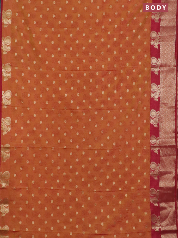 Semi raw silk saree dark mustard and maroon with allover butta prints & 1000 zari buttas and zari woven border