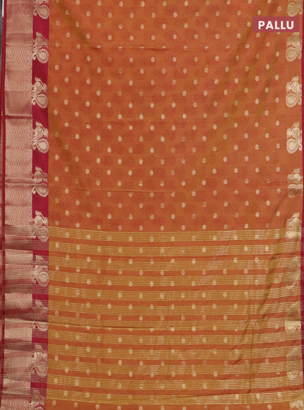 Semi raw silk saree dark mustard and maroon with allover butta prints & 1000 zari buttas and zari woven border