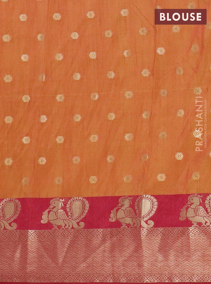 Semi raw silk saree dark mustard and maroon with allover butta prints & 1000 zari buttas and zari woven border