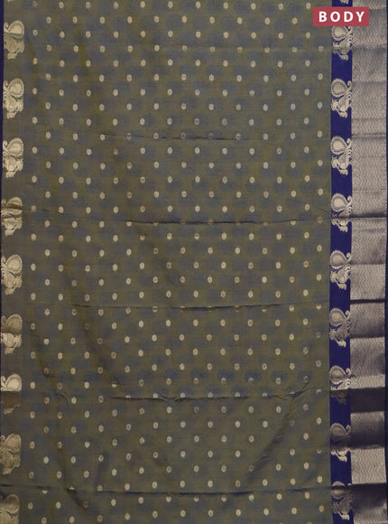 Semi raw silk saree dual shade of mehendi green and navy blue with allover butta prints & 1000 zari buttas and zari woven border
