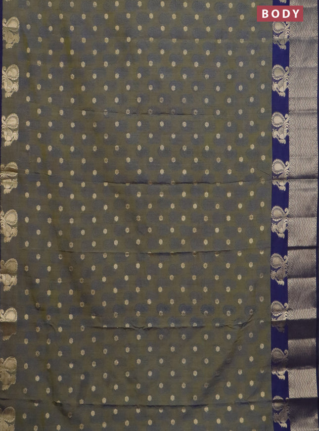 Semi raw silk saree dual shade of mehendi green and navy blue with allover butta prints & 1000 zari buttas and zari woven border
