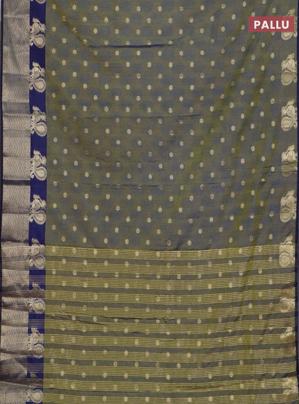 Semi raw silk saree dual shade of mehendi green and navy blue with allover butta prints & 1000 zari buttas and zari woven border