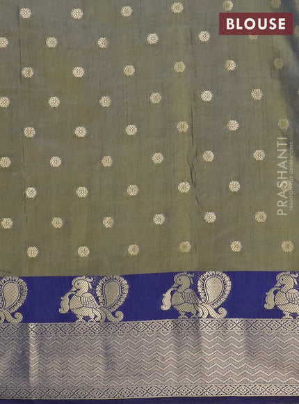 Semi raw silk saree dual shade of mehendi green and navy blue with allover butta prints & 1000 zari buttas and zari woven border