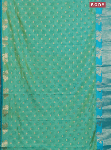 Semi raw silk saree dual shade of teal bluish green and cs blue with allover butta prints & 1000 zari buttas and zari woven border