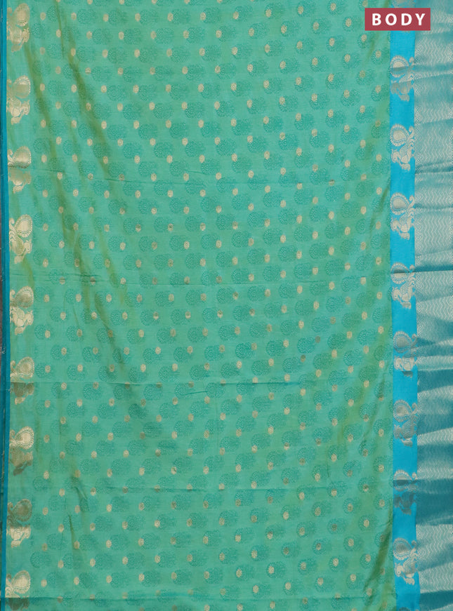 Semi raw silk saree dual shade of teal bluish green and cs blue with allover butta prints & 1000 zari buttas and zari woven border