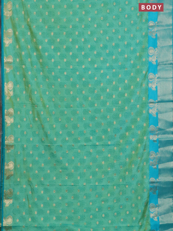 Semi raw silk saree dual shade of teal bluish green and cs blue with allover butta prints & 1000 zari buttas and zari woven border