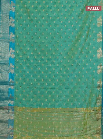 Semi raw silk saree dual shade of teal bluish green and cs blue with allover butta prints & 1000 zari buttas and zari woven border