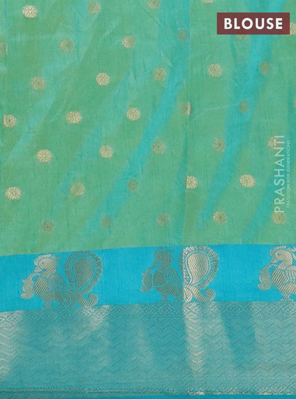 Semi raw silk saree dual shade of teal bluish green and cs blue with allover butta prints & 1000 zari buttas and zari woven border