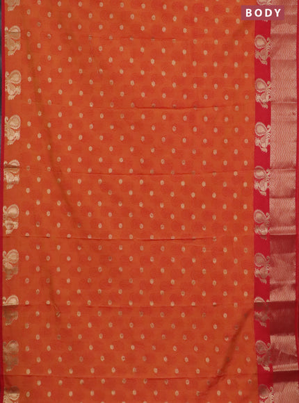 Semi raw silk saree dual shade of orange and red with allover butta prints & 1000 zari buttas and zari woven border