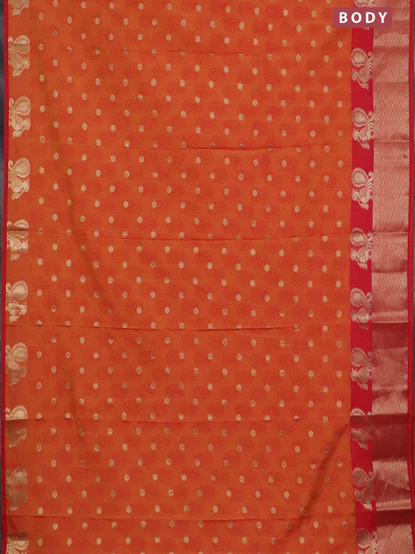 Semi raw silk saree dual shade of orange and red with allover butta prints & 1000 zari buttas and zari woven border