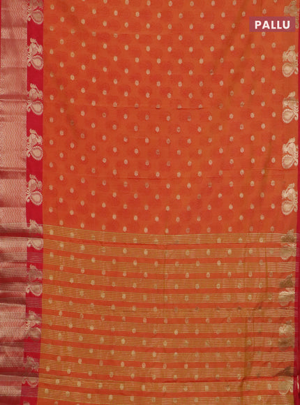 Semi raw silk saree dual shade of orange and red with allover butta prints & 1000 zari buttas and zari woven border