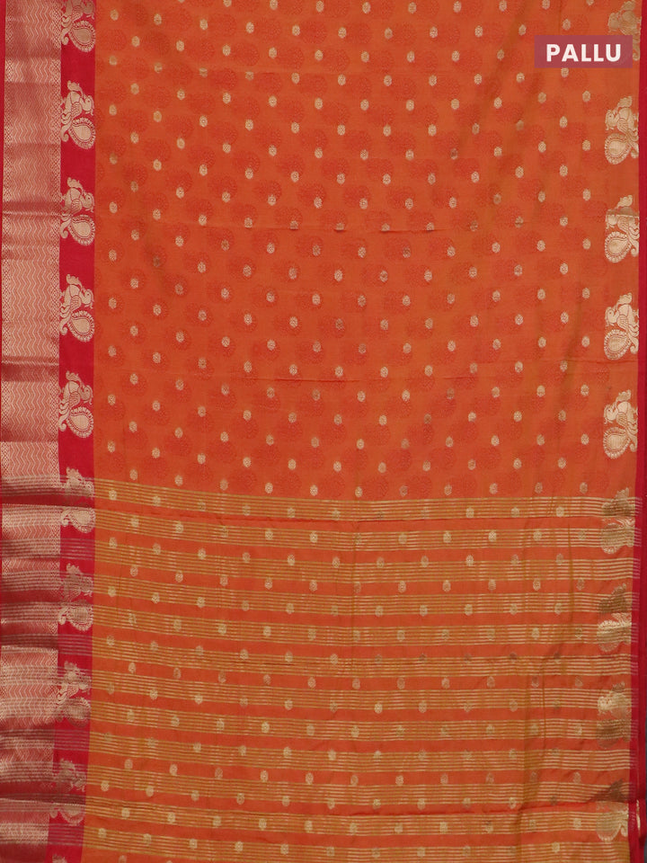 Semi raw silk saree dual shade of orange and red with allover butta prints & 1000 zari buttas and zari woven border