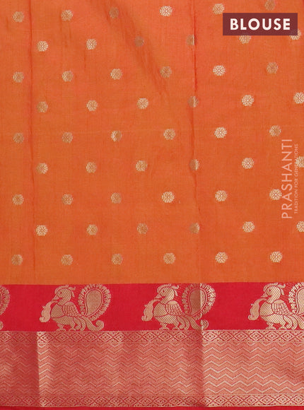 Semi raw silk saree dual shade of orange and red with allover butta prints & 1000 zari buttas and zari woven border