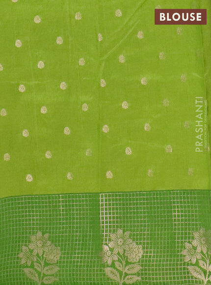 Semi raw silk saree light green and green with allover kalamkari prints & 1000 zari buttas and zari checked butta border