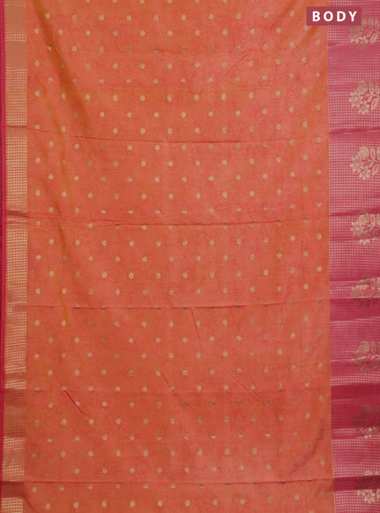 Semi raw silk saree dual shade of orange and peach pink with allover kalamkari prints & 1000 zari buttas and zari checked butta border