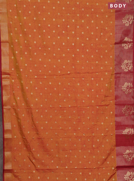 Semi raw silk saree dark mustard and maroon with allover kalamkari prints & 1000 zari buttas and zari checked butta border