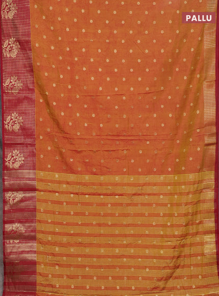 Semi raw silk saree dark mustard and maroon with allover kalamkari prints & 1000 zari buttas and zari checked butta border