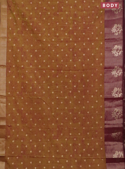 Semi raw silk saree lime green and deep maroon with allover kalamkari prints & 1000 zari buttas and zari checked butta border